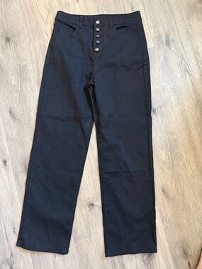 High-Waist Button-Fly Black Straight Leg Pants